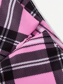 SHEIN EZwear 格紋印花百褶半身裙 - 粉色 - 查看 6