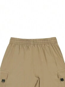 Manfinity Homme Loose Fit Men's Cargo Shorts With Flap Pocket And Drawstring Waist - Khaki - View 5