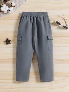Young Boy Flap Pocket Side Thermal Lined Cargo Pants - Dark Grey - View 2