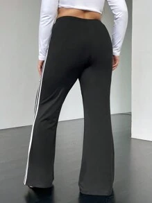 SHEIN EZwear 側邊條紋喇叭褲 - 黑色 - 查看 2
