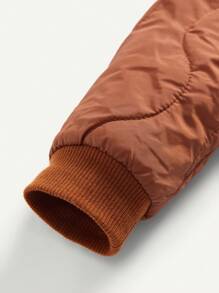 Baby Boy Slogan Patched Detail Button Front Thermal Lined Padded Coat - Chocolate Brown - View 5