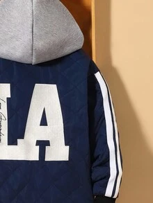 SHEIN 男大童字母圖案連帽絎縫外套 - 藏蓝色 - 查看 4