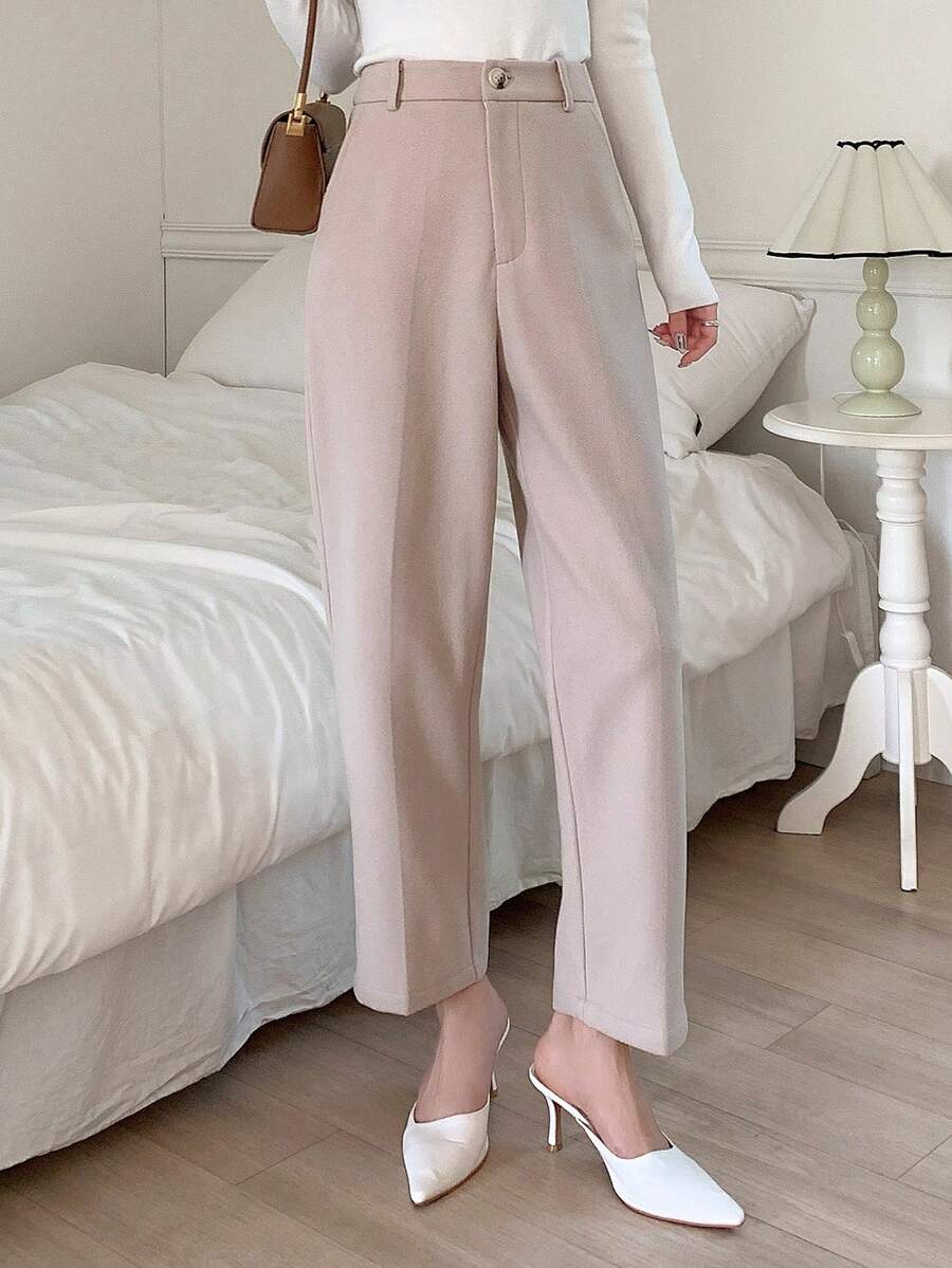 DAZY High Waist Slant Pocket Pants - Apricot - View 1