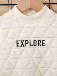 SHEIN 寶貝男孩字母刺繡拼接夾棉衛衣 - 彩色 - 查看 4