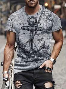 Manfinity LEGND Men Plus Anchor Print Tee - Grey - View 1