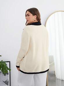 SHEIN Clasi Plus Contrast Trim Dual Pocket Drop Shoulder Cardigan - Black and White - View 2