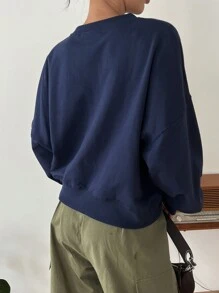 DAZY Letter Graphic Drop Shoulder Sweatshirt - Navy Blue - View 2