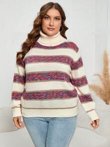 SHEIN LUNE Plus Space Dye Turtleneck Sweater - Multicolor - View 3