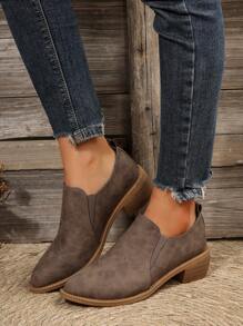 女式時尚尖頭粗跟/高跟短靴後拉鍊 - 咖啡棕 - 查看 1