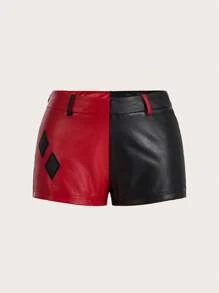 ROMWE PUNK Quần short da PU hai tông màu - Nhiều màu - Xem 1