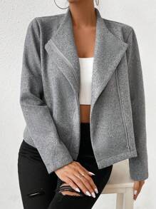 Chiquease Waterfall Collar Open Front Overcoat - Grey - View 1