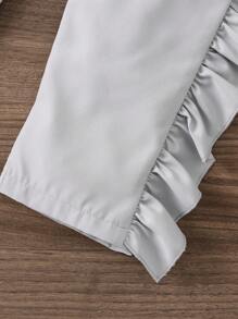 SHEIN Young Girl Solid Shirt & Ruffle Trim Pants - Multicolor - View 6