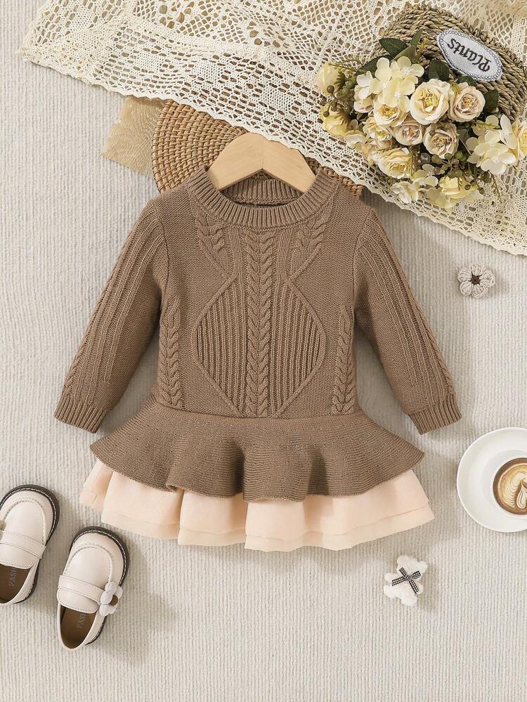 Baby Girl Two Tone Ruffle Hem Sweater Dress