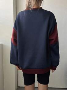 DAZY 字母圖案撞色拼接落肩運動衫 - 藏蓝色 - 查看 6