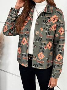 SHEIN LUNE Áo khoác có túi nắp trễ in hình Geo - Nhiều màu - Xem 1