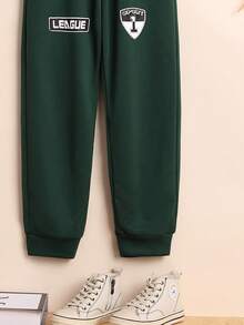 SHEIN 男孩字母圖案彈性腰帶衛褲 - 綠色 - 查看 4