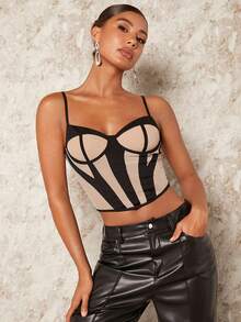 SHEIN BAE Top de tirantes bustier unido en contraste - Negro - Ver 4