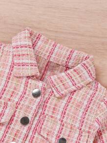 SHEIN Baby Mock Neck Plaid Tweed Dress & Flap Detail Jacket - Multicolor - View 3
