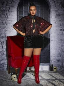 SHEIN SXY 大碼球球邊亮片披肩夾克 - 黑色 - 查看 3