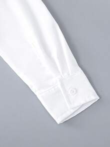 Tween Boy Contrast Striped Tape Patched Pocket Shirt Without Tee - White - View 4