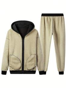 Men Zip Up Thermal Lined Hoodie & Sweatpants, Fall Clothes Winter