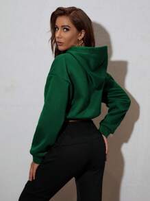 StreetHx Drop Shoulder Drawstring Crop Hoodie - Dark Green - View 2