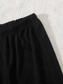 Teen Girl Mock Neck Tee & Flare Leg Pants - Black - View 4