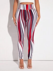 SHEIN SXY 休閒日常運動條紋修身高腰打底褲 - 彩色 - 查看 2