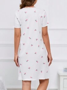 孕婦印花蕾絲邊睡裙