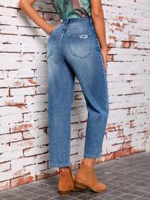 SHEIN LUNE Ripped Mom Fit Jeans - Blue - View 2