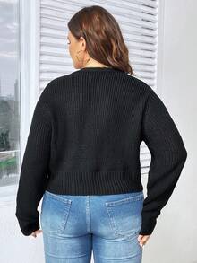 Calvaya Plus Two Tone Button Front Cardigan - Black and White - View 2