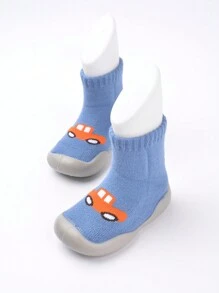 Pantuflas casuales para el hogar de suela blanda, cómodas y sencillas con patrón de coche de dibujos animados azul para niños (patrón aleatorio) - Azul - Ver 4