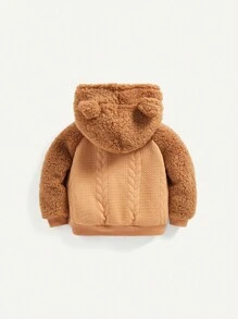 Baby Girl 3D Ear Design Raglan Sleeve Teddy Hoodie - Khaki - View 2