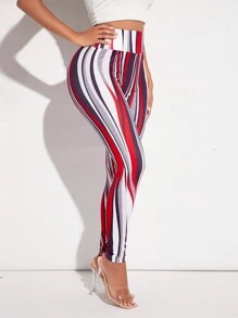 SHEIN SXY 休閒日常運動條紋修身高腰打底褲 - 彩色 - 查看 3