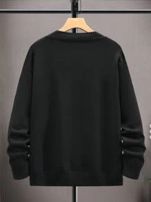 Claim Dot Men V Neck Drop Shoulder Sweater Without Shirt - Black - View 2