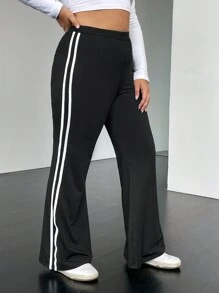 SHEIN EZwear 側邊條紋喇叭褲 - 黑色 - 查看 4