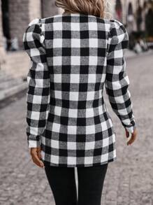 SHEIN Clasi Buffalo Plaid Print Gigot Sleeve Open Front Coat - Multicolor - View 2