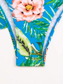 SHEIN Tropical Print Push Up Bikini Set With Kimono - Multicolor - View 6