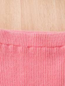 SHEIN Tween Girl Heart Pattern Sweater & Flare Leg Knit Pants - Pink - View 7