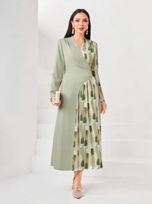 Modelyn Brush Print Wrap Detail Dress - Multicolor - View 3