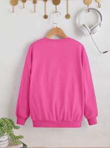 SHEIN Tween Girl Letter & Cartoon grafische trui met verlaagde schouder