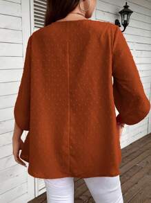 EMERY ROSE Plus Swiss Dot  Summer Shirts Blouse - Brown - View 2