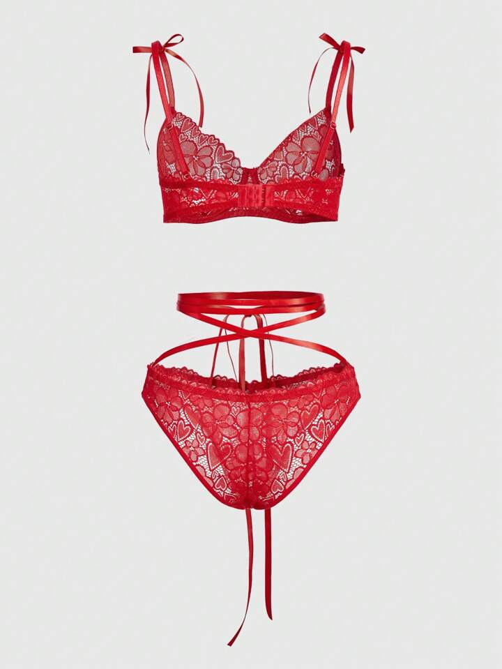Our Kawaii Lace Sexy Lingerie Set With Strappy Details And Sheer Fabric is  such a vibe - ROMWE