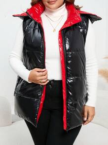 SHEIN LUNE 加拉鍊連帽羽絨背心大衣 - 黑色 - 查看 4