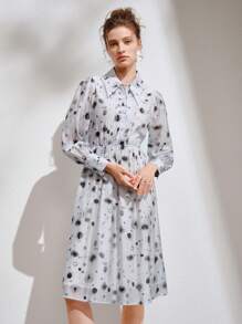 Vestido camisero con estampado con botón delantero - Blanco - Ver 5