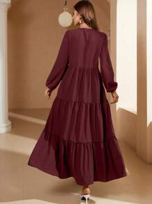 Mulvari Tie Neck Ruffle Hem Dress Maxi Women Outfit - Multicolor - View 2