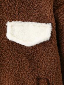 Tween Boy Contrast Collar Drop Shoulder Teddy Coat Without Sweater - Coffee Brown - View 3