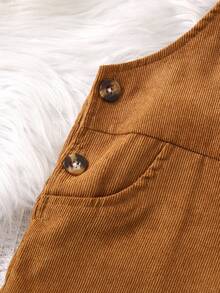 SHEIN Young Girl Bear Embroidery Overall Jumpsuit - Brown - View 5