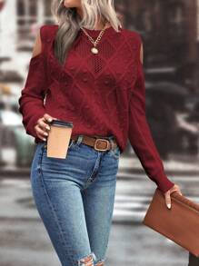 EMERY ROSE Pull en tricot câblé à manches coupées, hauts à manches longues