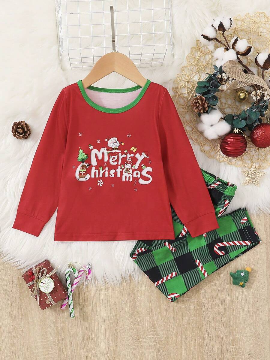 Juego De Pijama Ajustado Con Patrón Navideño Para Niña Y Familia - Rojo - Ver 1